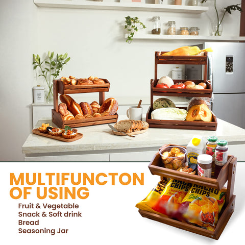 HOLANA Acacia assembled two-tier basket ready for quick setup.