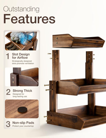 HOLANA Acacia wooden fruit bowl stand in walnut finish adds stylish kitchen storage.