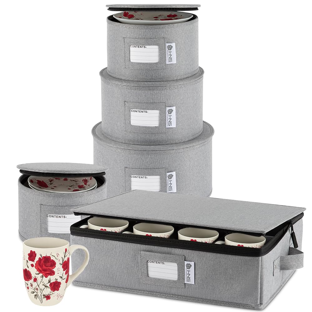 HOLDN STORAGE hard-shell gray container protecting dinnerware during moves