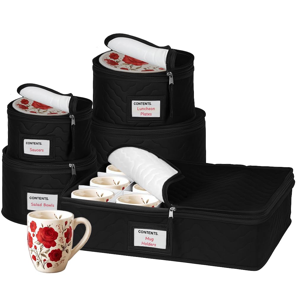 HOLDN’ STORAGE China 5-piece set securely holds 12 place settings for safe storage.
