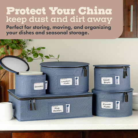 HOLDN’ STORAGE denim blue storage for plates, glasses, mugs, and saucers