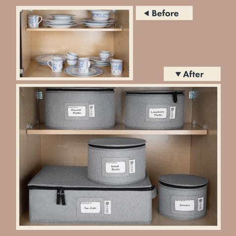 HOLDN STORAGE service-for-12 setup helps plan storage of dinnerware