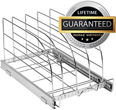 Organizes cutting boards and baking pans in one tidy, reachable place