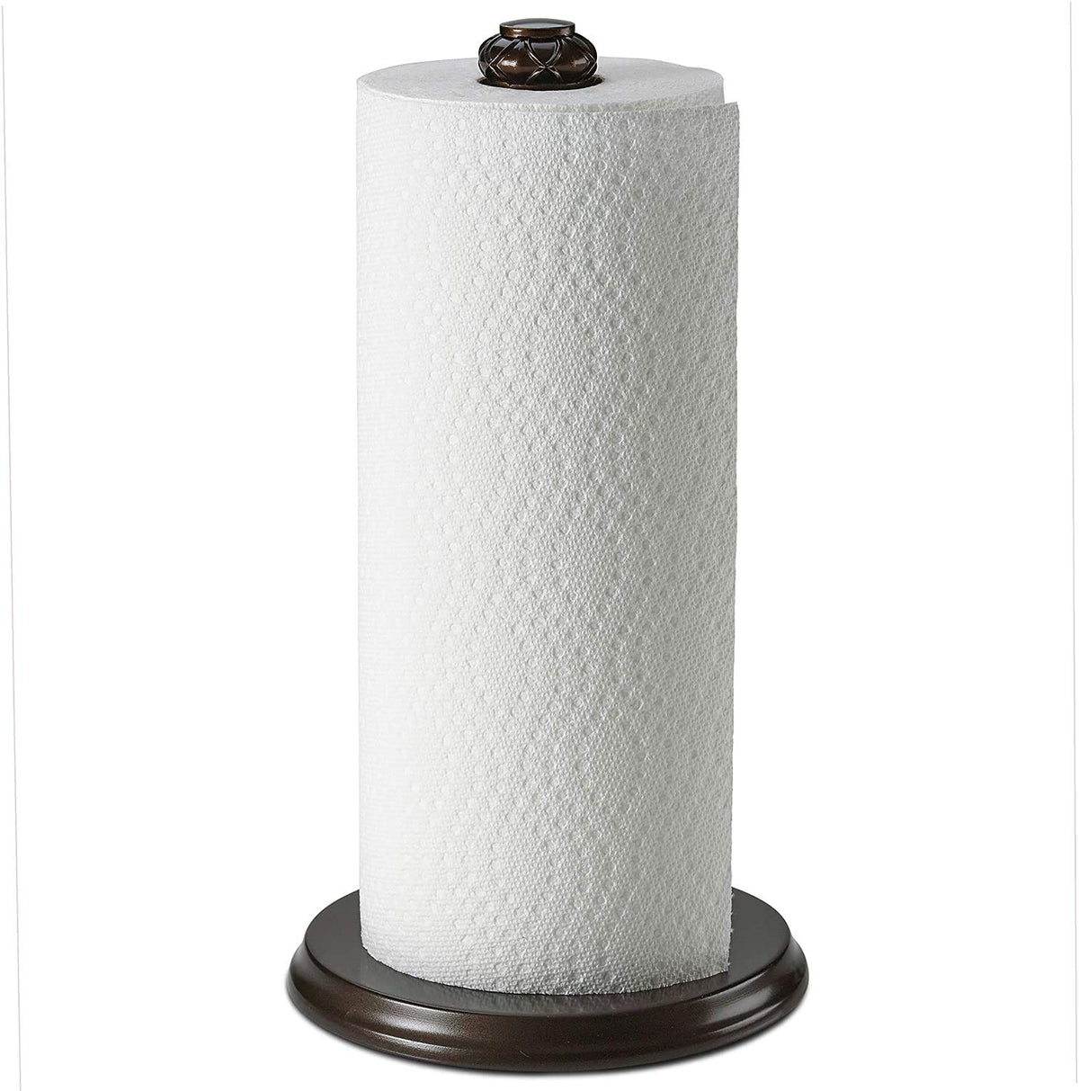 HOLDN’ STORAGE paper towel holder with bronze base keeps towels within easy reach.
