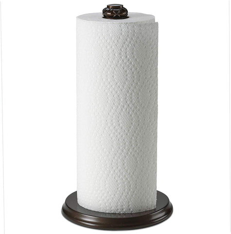 HOLDN’ STORAGE paper towel holder with bronze base keeps towels within easy reach.