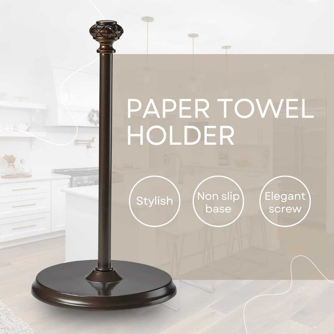 HOLDN’ STORAGE bronze top-cap style supports rolls securely for quick tearing.
