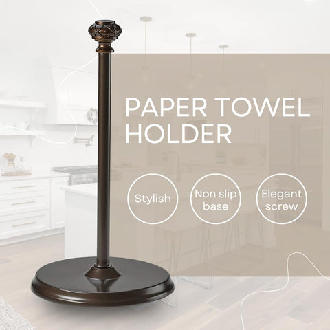 HOLDN’ STORAGE bronze top-cap style supports rolls securely for quick tearing.