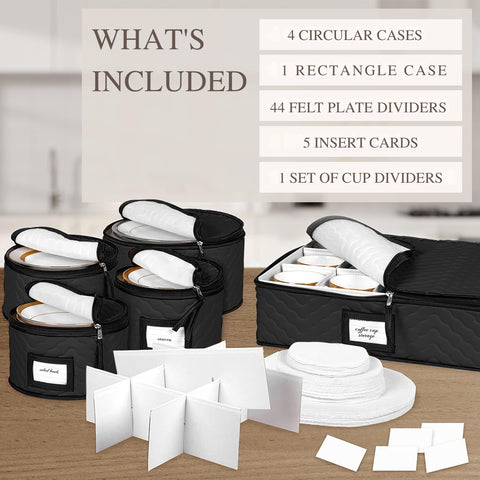 HOLDN’ STORAGE quilted microfiber dish case protects plates and cups from chips and cracks.