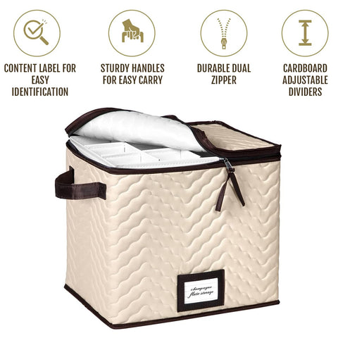 HOLDN STORAGE quilted microfiber interior protects delicate glassware