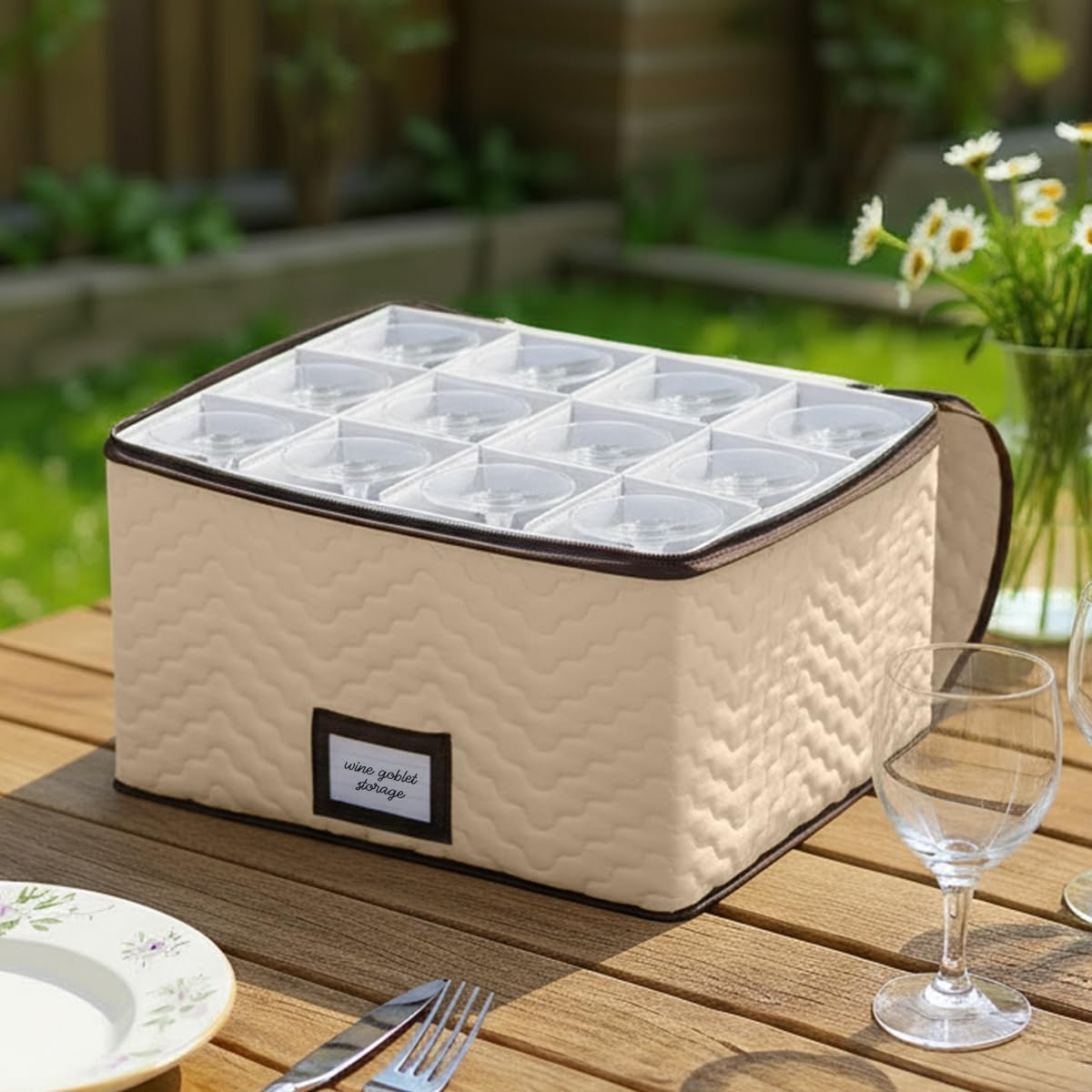 HOLDN’ STORAGE stemware storage case shown from side for durability.