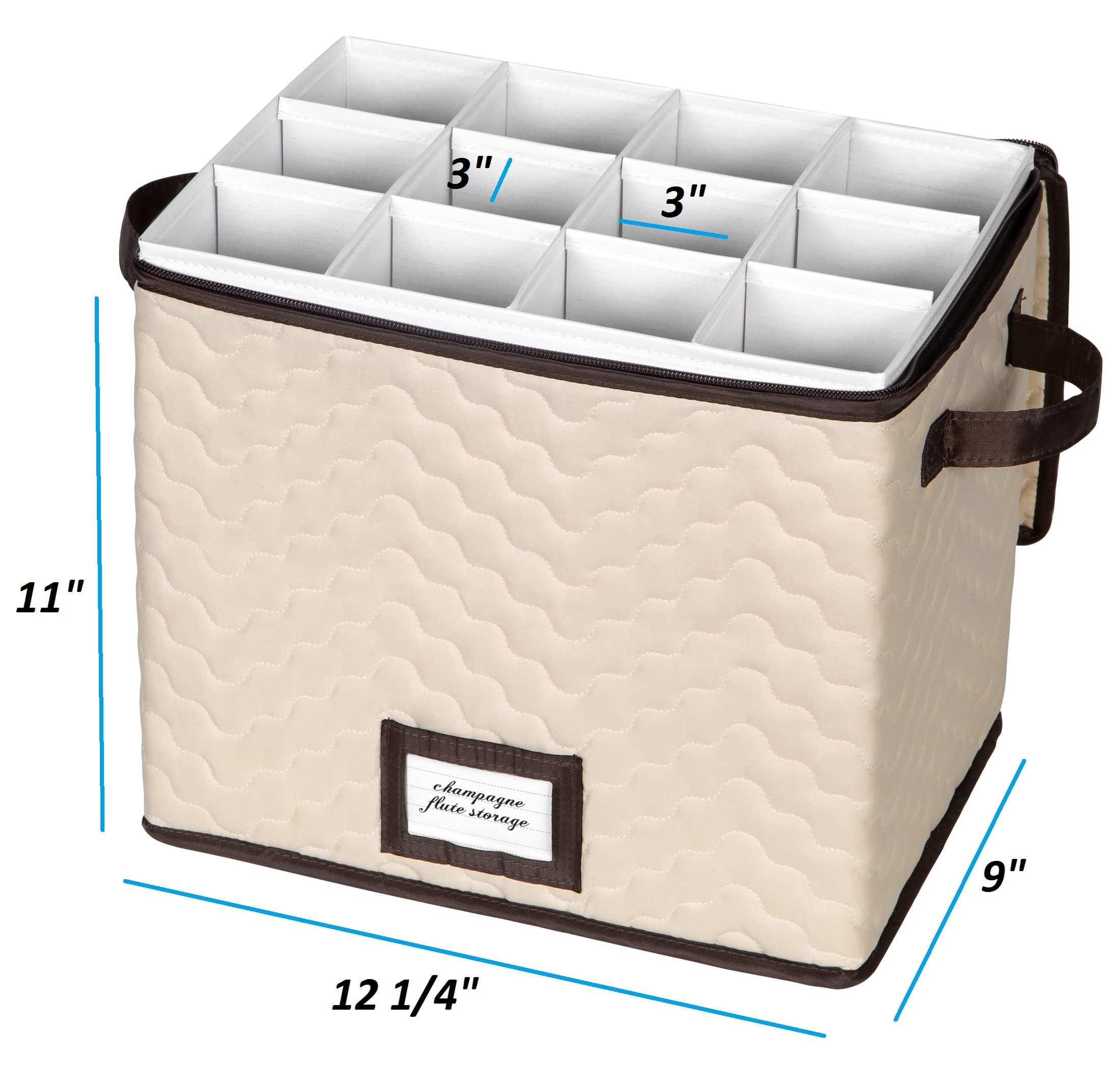 HOLDN’ STORAGE open interior view reveals adjustable dividers for safe stem placement.