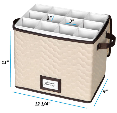 HOLDN’ STORAGE open interior view reveals adjustable dividers for safe stem placement.
