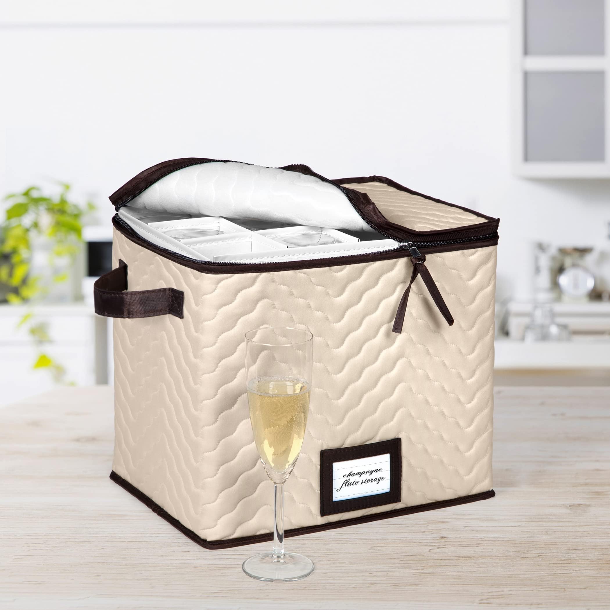 HOLDN’ STORAGE fits champagne flutes securely with evenly spaced 3.75 inch cells.