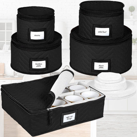 HOLDN’ STORAGE zippered lid enables easy transport of stored dinnerware.