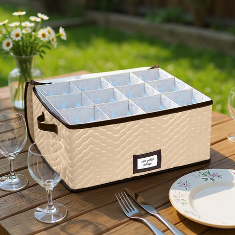 HoldnStorage stemware case with quilted microfiber exterior protects delicate glasses.