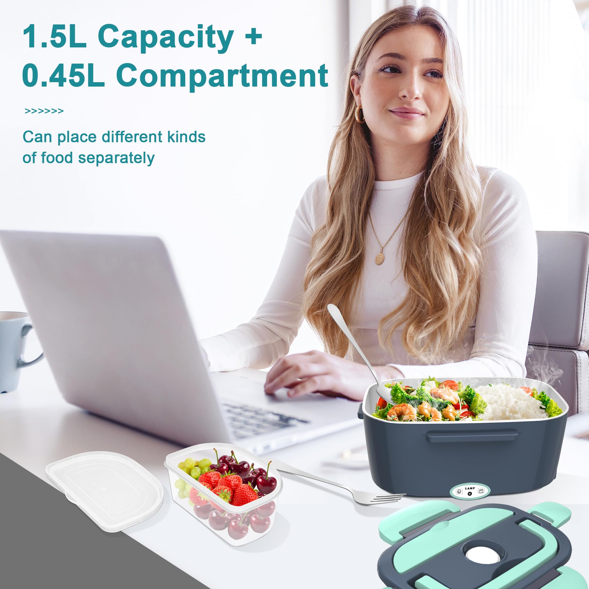 HOLDRUBY compact desk-size lunch box fits on a work surface