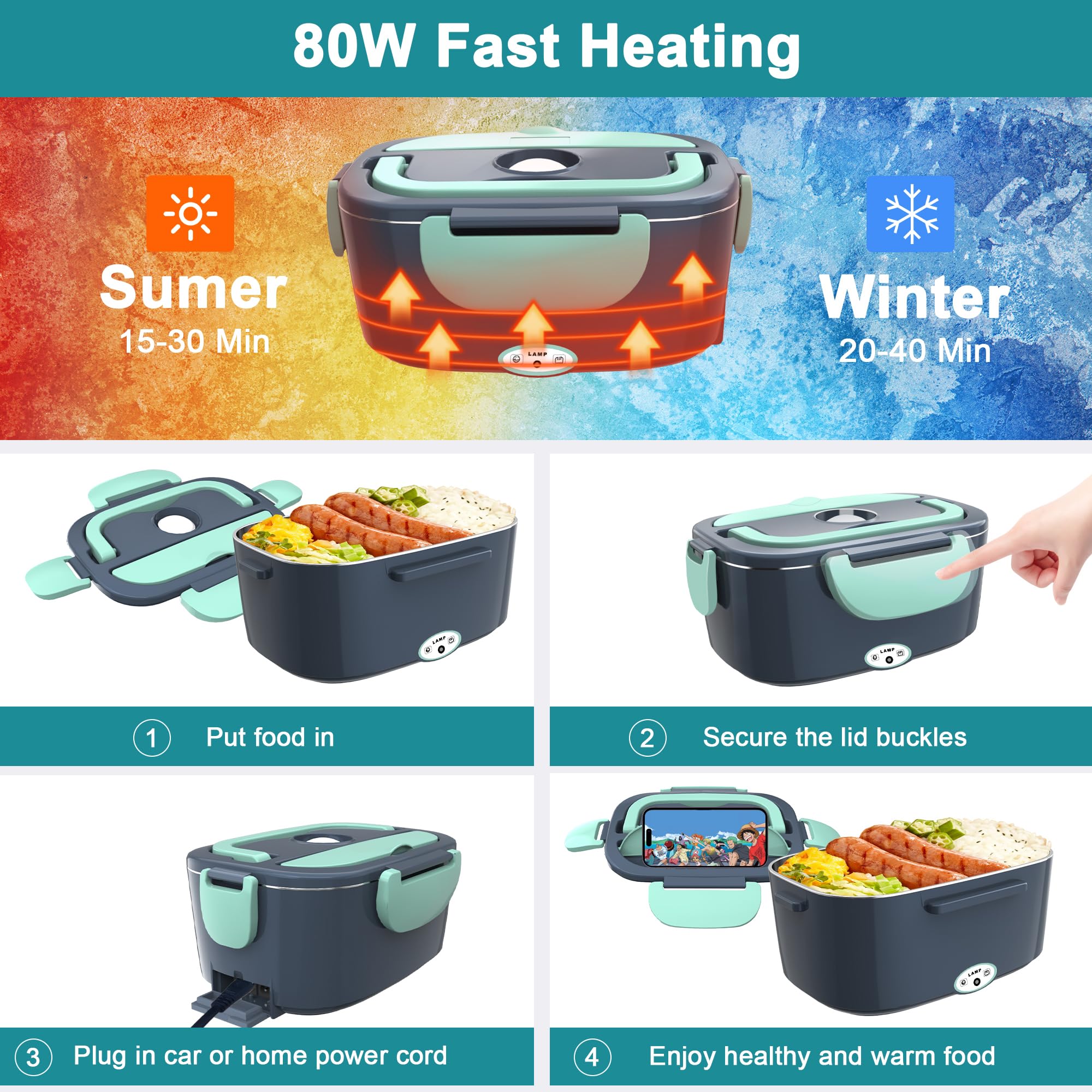 HOLDRUBY leak-proof lid with silicone seal and four-side snaps keeps meals secure