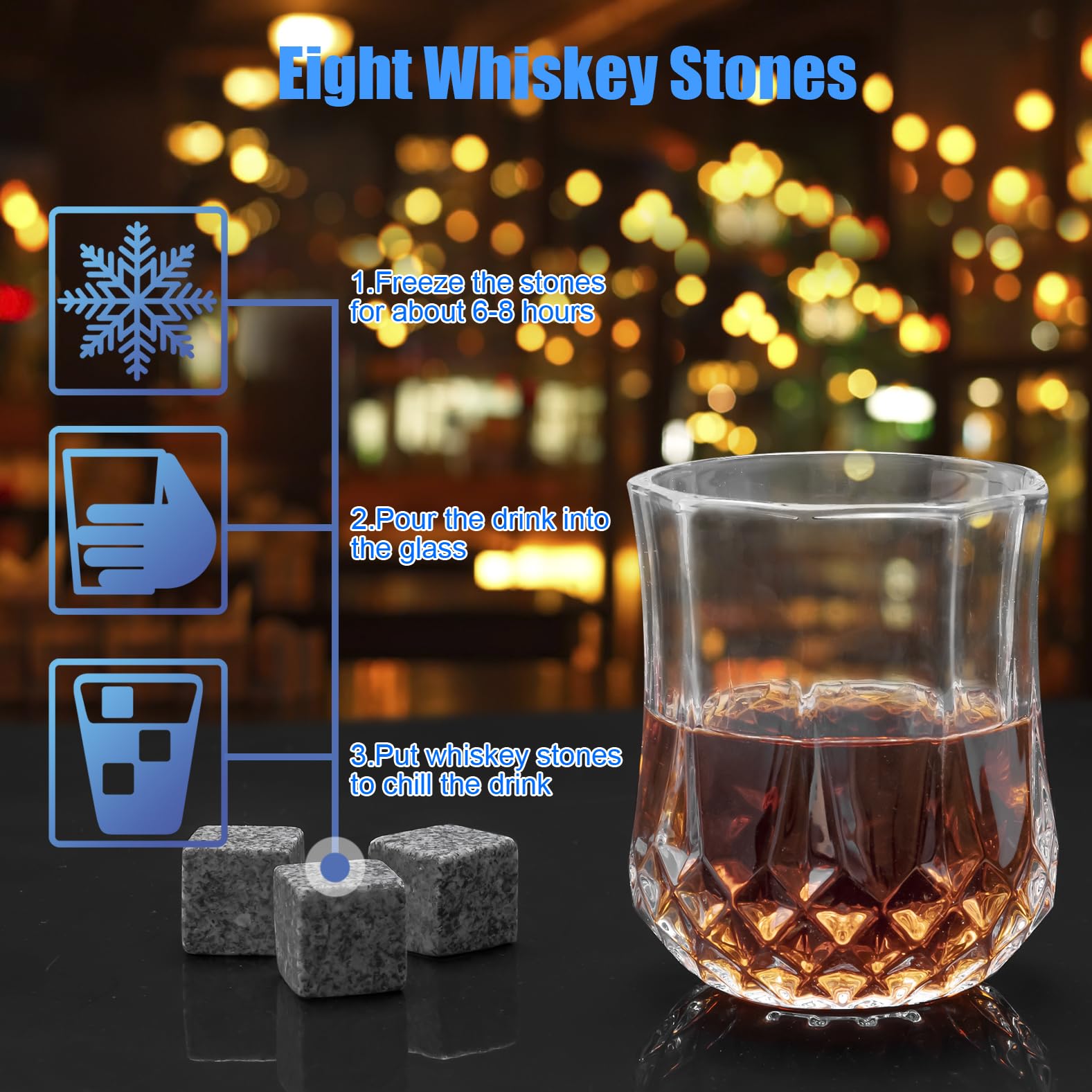 HOLEEKIC granite chilling rocks keep whiskey cool without watering down flavors