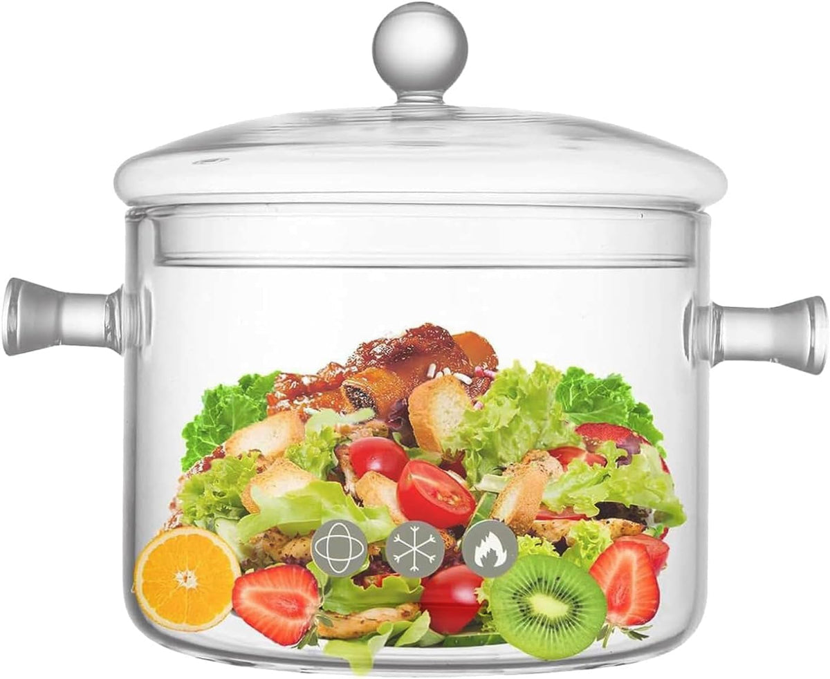 HOLIBAN 2300ml glass saucepan with lid, showcasing a clear view of simmering ingredients.