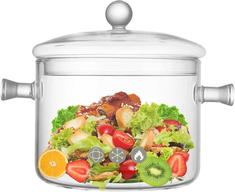 HOLIBAN 2300ml glass saucepan with lid, showcasing a clear view of simmering ingredients.