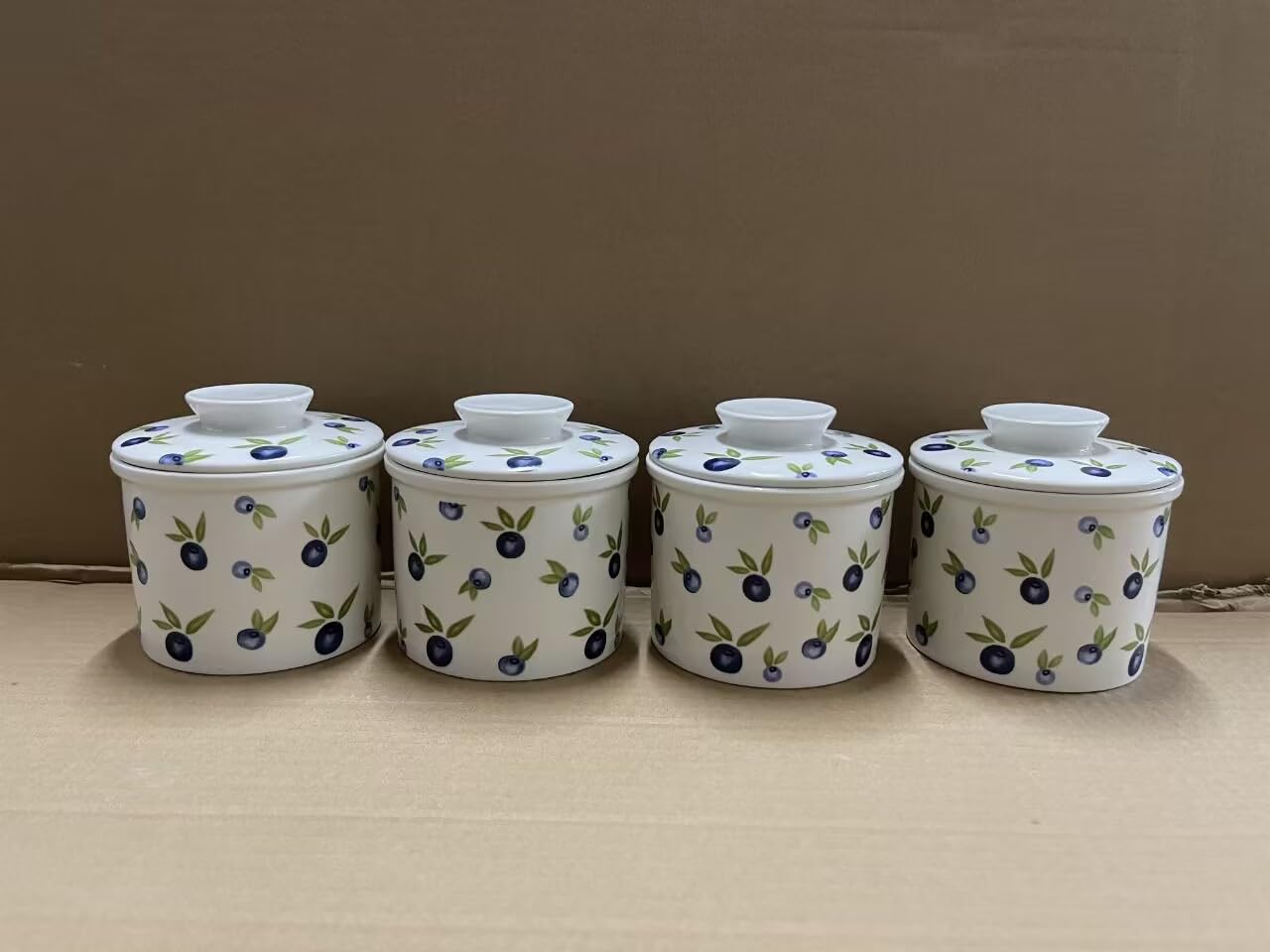 HOLIBAN blueberry butter dish on counter adds modern kitchen style.