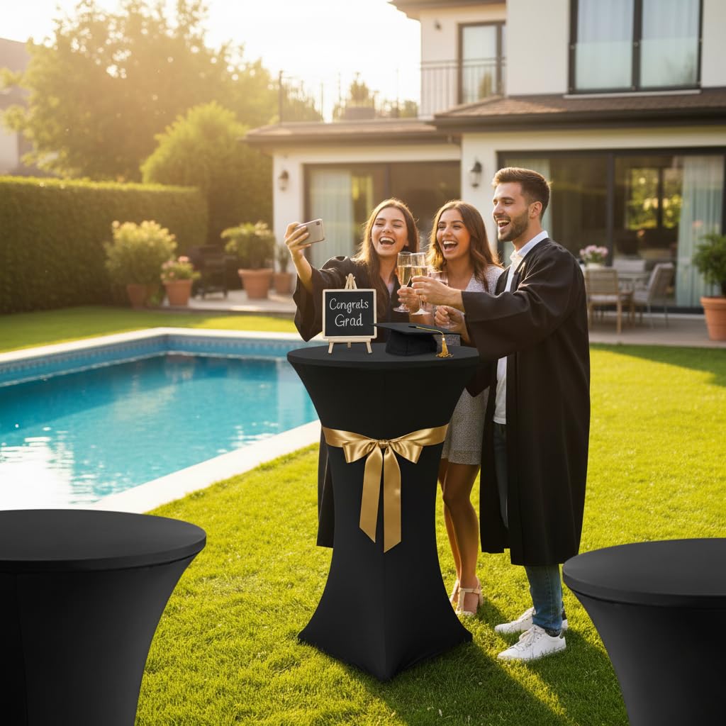 HolidayIdeas cocktail table cover elastic foot pockets secure legs for quick setup
