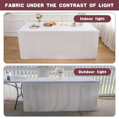 HolidayIdeas fitted white tablecloth 72x30 2-pack ready for quick machine-wash cleanup.