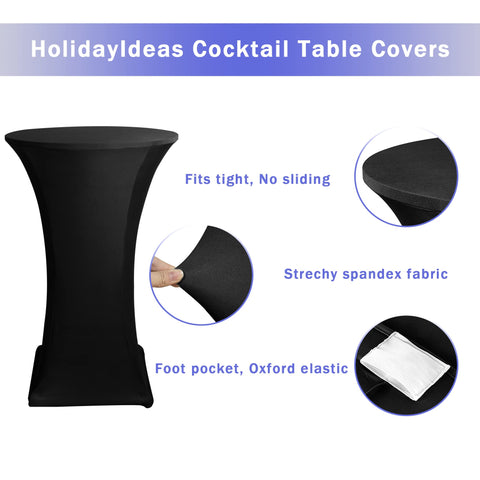 HolidayIdeas high-top table cover installed on square-corner table for event-ready look