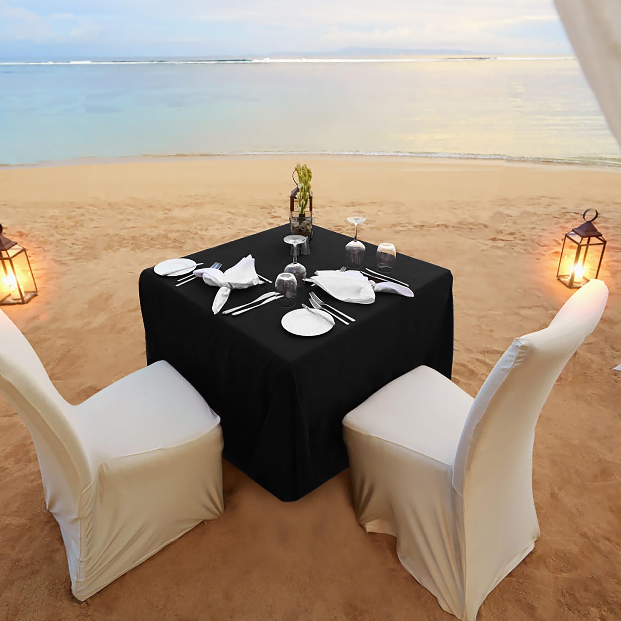 HolidayIdeas wedding banquet setup using black table cover