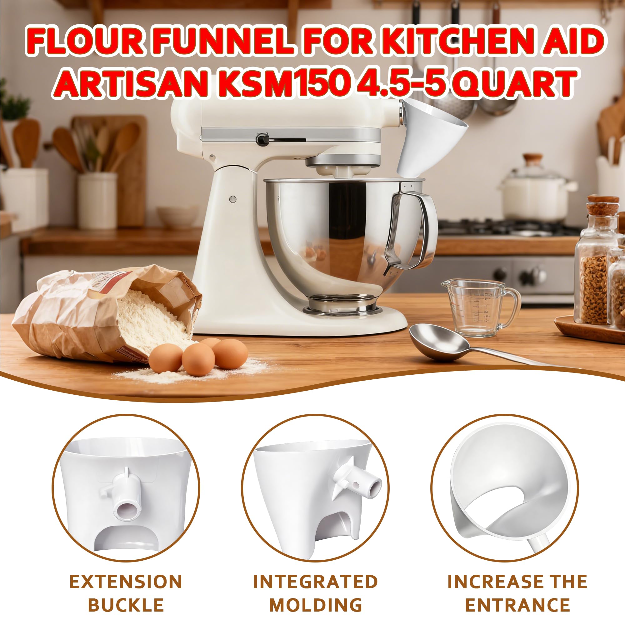 HolidayMap flour funnel locked-fit design ensures uninterrupted mixing during prep.