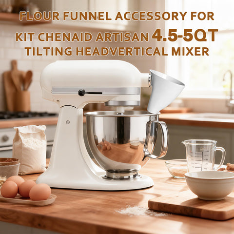 HolidayMap compact storage fits beside mixer accessories for easy reach.