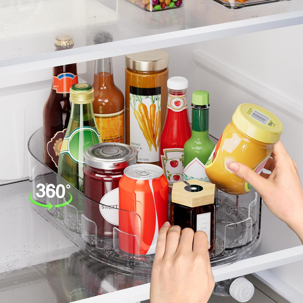 Holinwa 360° rotating lazy susan for fridge with smooth rotation for easy access