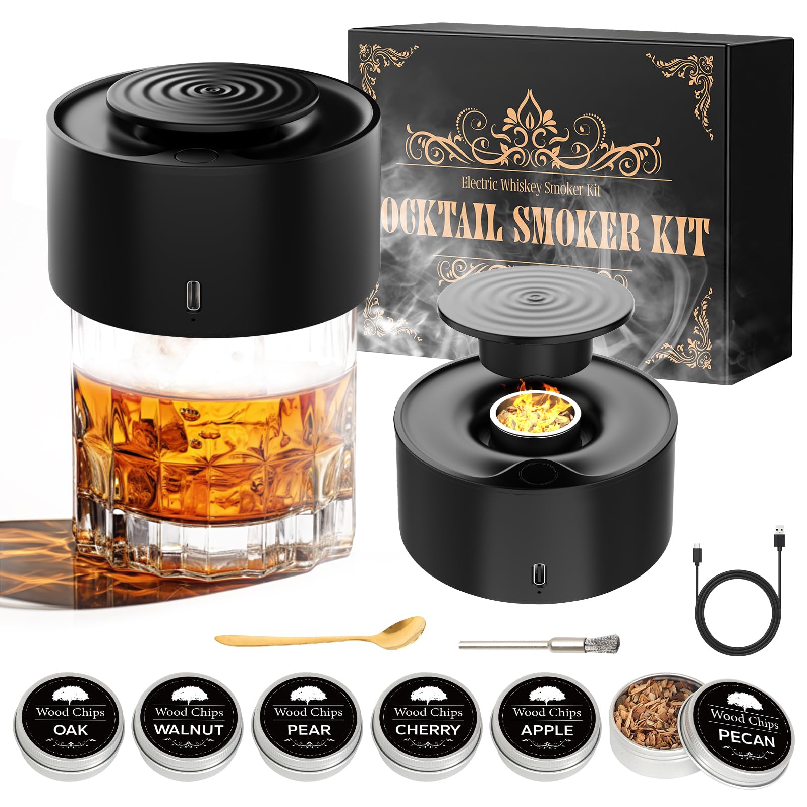Holipet Electric Whiskey Smoker Kit with wood chips for enhanced cocktails and flavor