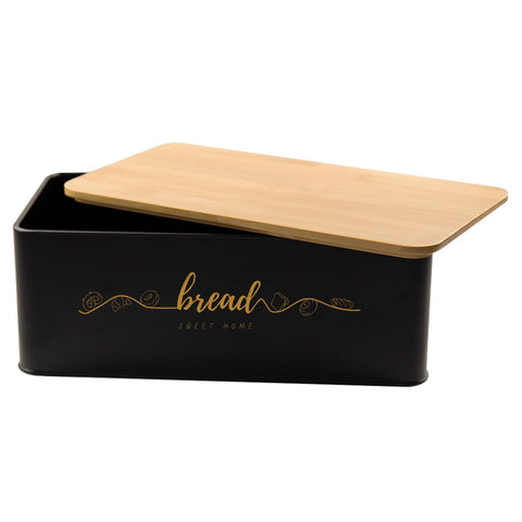 Holismo metal bread box with black finish for a sleek kitchen look.