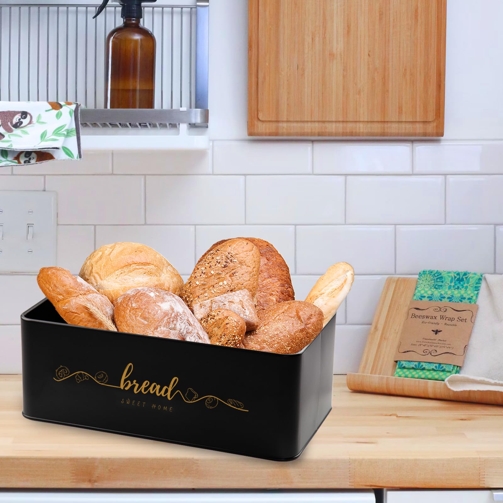 Holismo bread box organized on a kitchen countertop for easy access.
