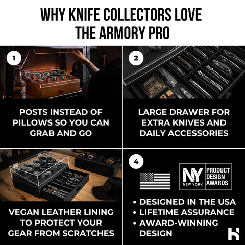 Holme & Hadfield Armory Pro drawer open showing organized blade storage