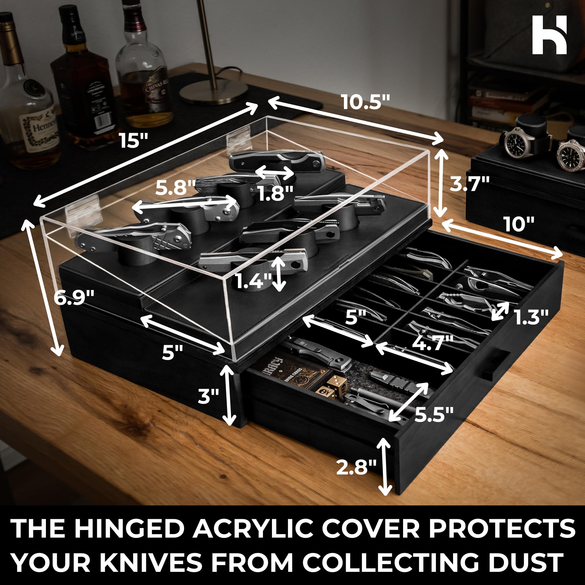 Holme & Hadfield Armory Pro felt lined drawer reduces scratches while organized