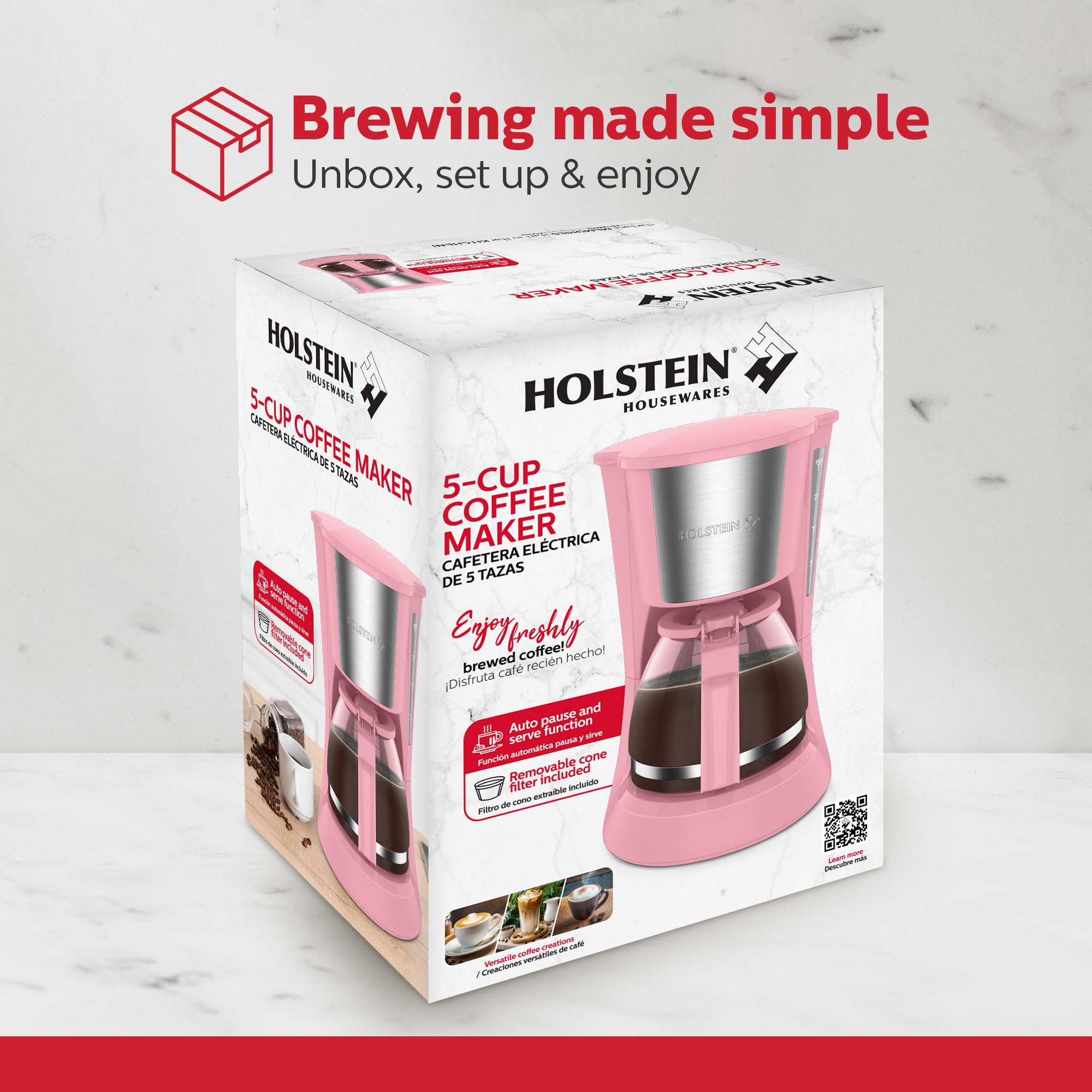 Holstein Housewares 5 Cup Pink Compact Design illustrates space-saving aesthetic for apartments
