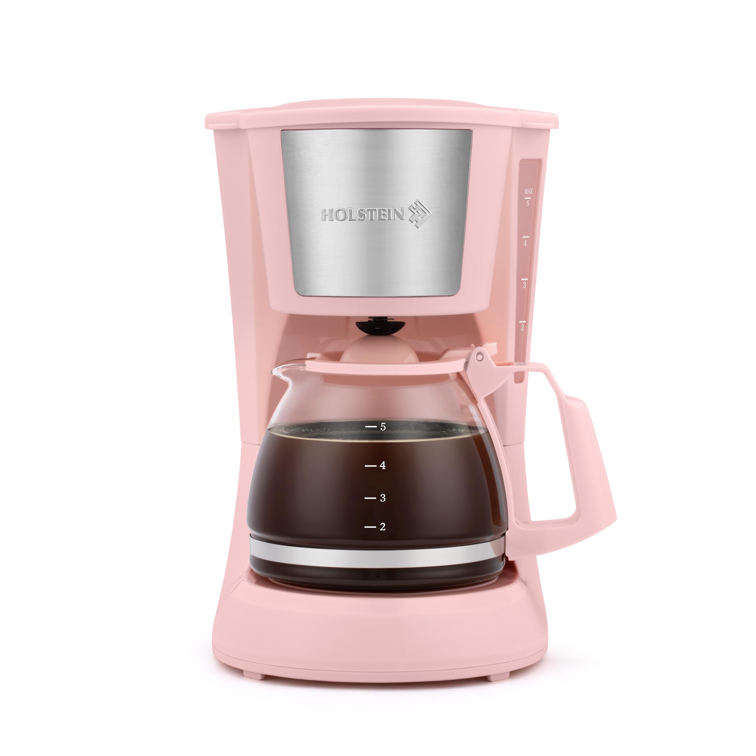 Holstein Housewares 5 Cup Pink Front View shows compact design for small spaces and quick mornings