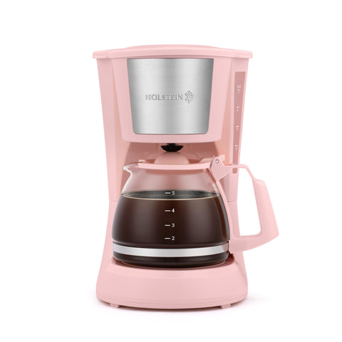 Holstein Housewares 5 Cup Pink Front View shows compact design for small spaces and quick mornings