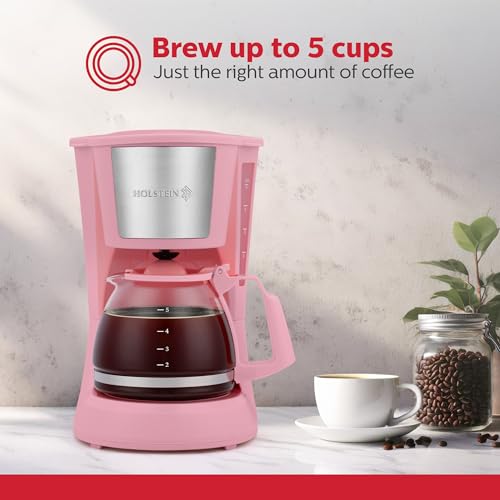 Holstein Housewares 5 Cup Pink Side View highlights space-efficient profile for dorms