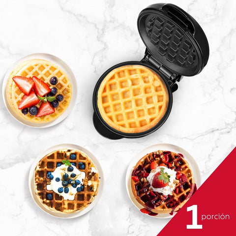 Holstein Housewares personal waffle maker front view highlighting compact design.