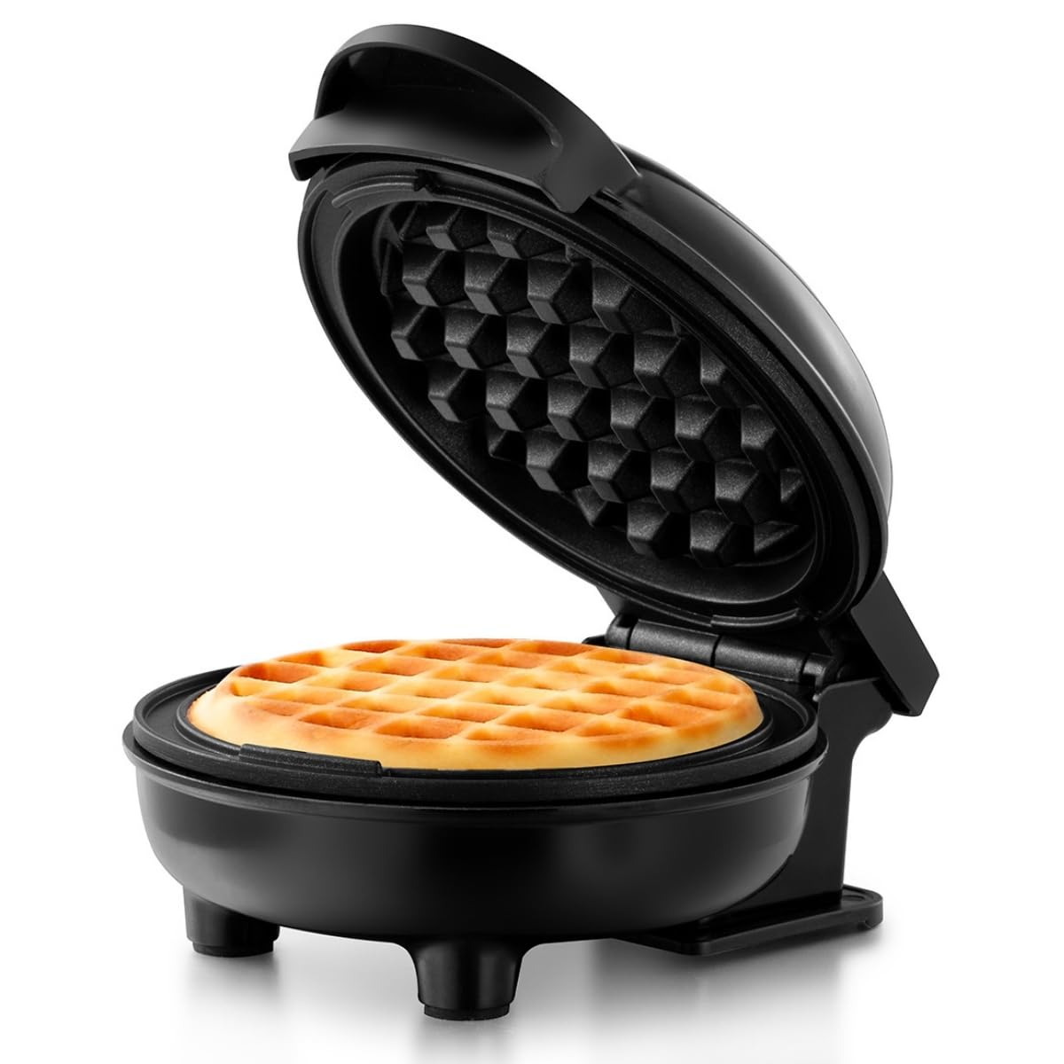 Holstein Housewares personal waffle maker top view, compact for small kitchens.