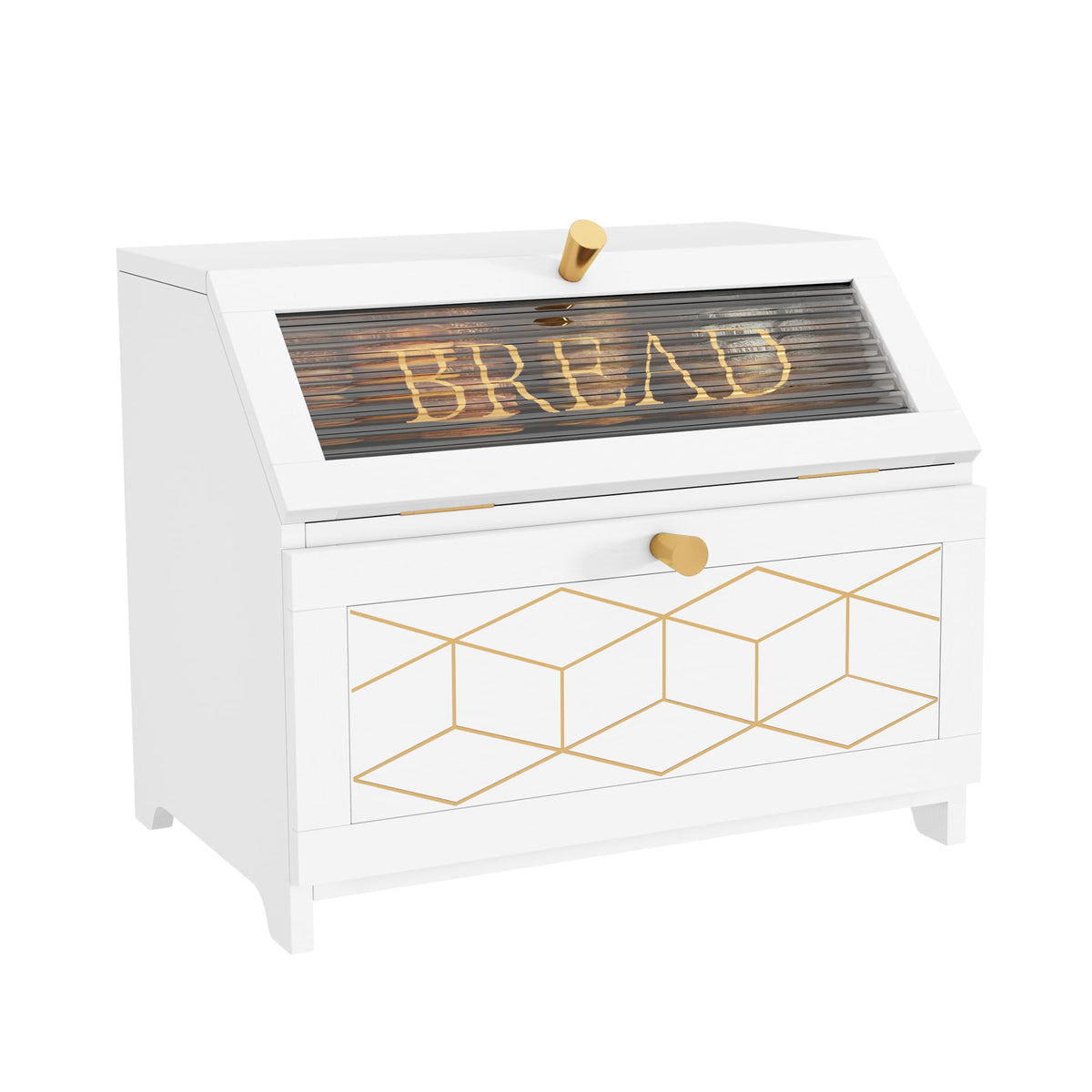 HOLTICO bread box double layer front view on counter keeps bread organized