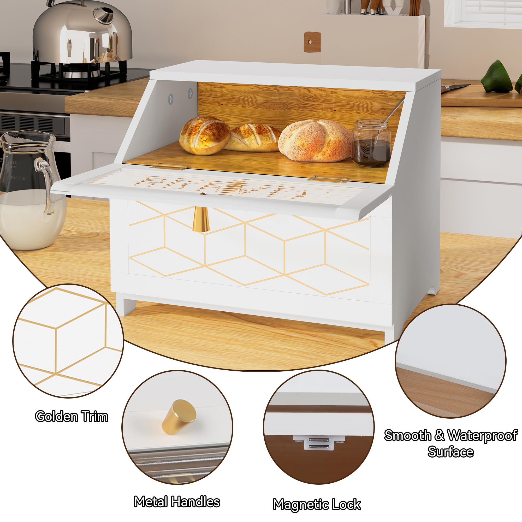 HOLTICO bread box lower compartment storage for snacks and small items