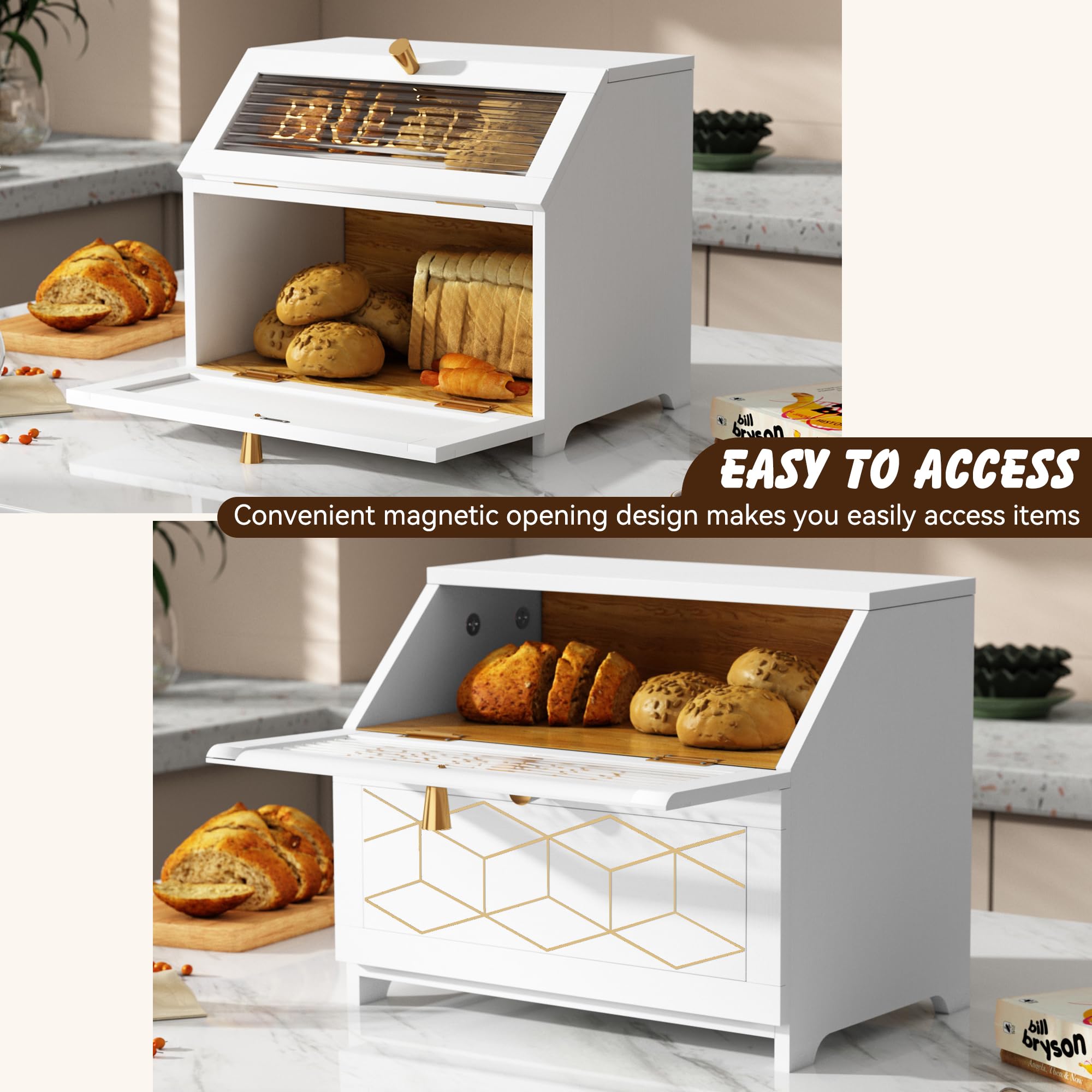 HOLTICO bread box open lid interior for easy daily access