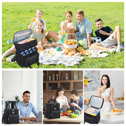 Holuxer black insulated tote suitable for work, picnics, and travel.