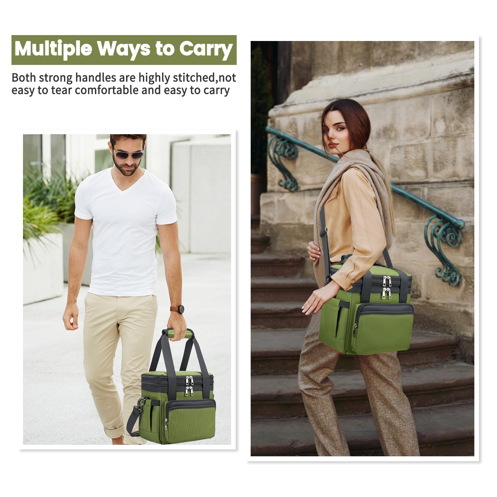 Holuxer expandable double-layer lunch bag top compartment extends capacity for larger meals.