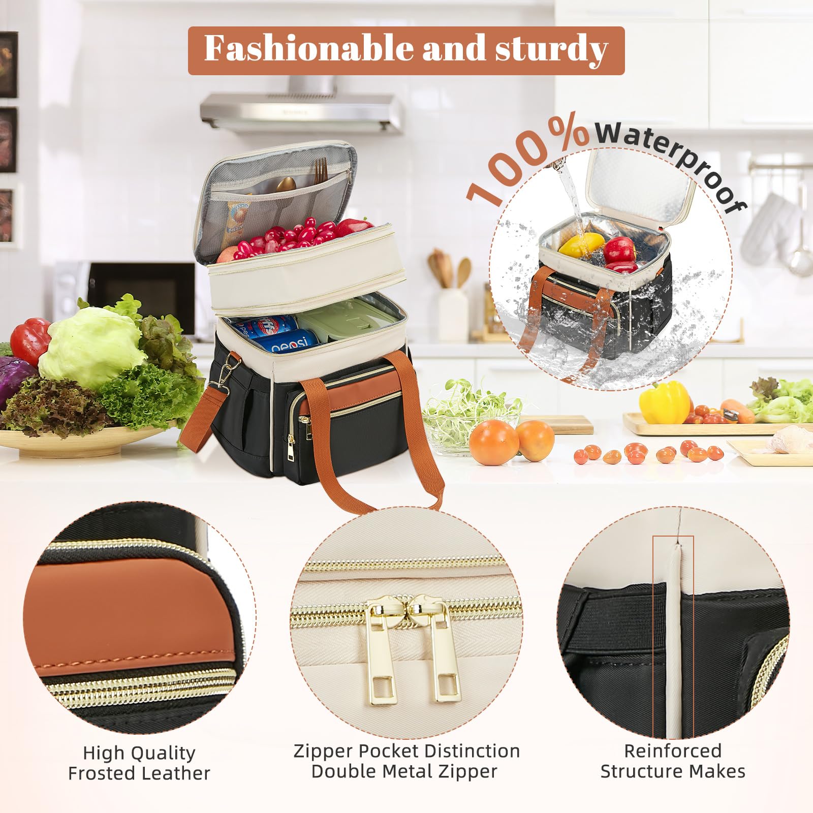 Holuxer lunch bag with 6mm insulation to maintain temperature for hours.