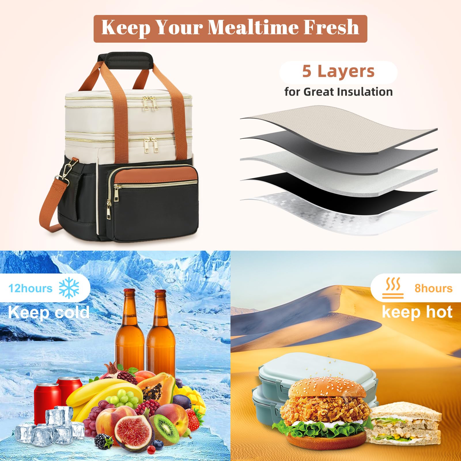 Holuxer lunch bag handle and shoulder strap for versatile carrying.
